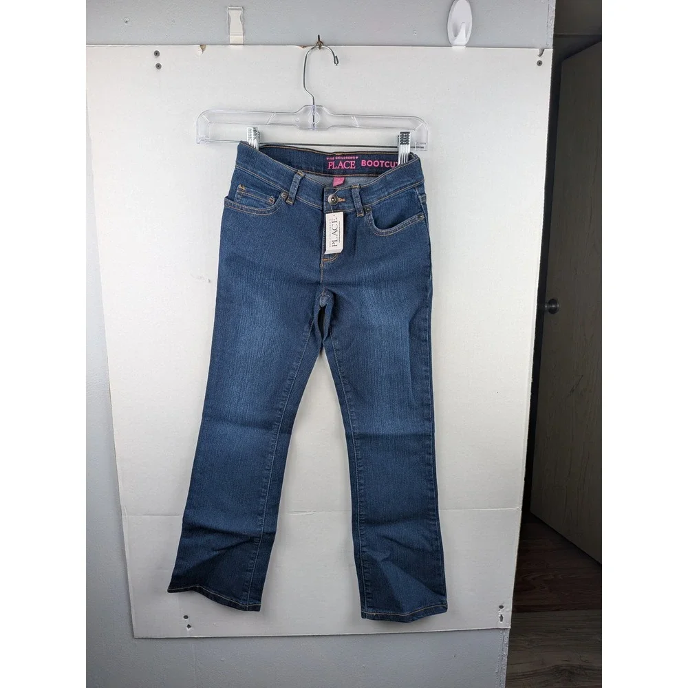 The Childrens Place Girls Bootcut Jeans Dark Indigo  Adjustable Waist Size 8